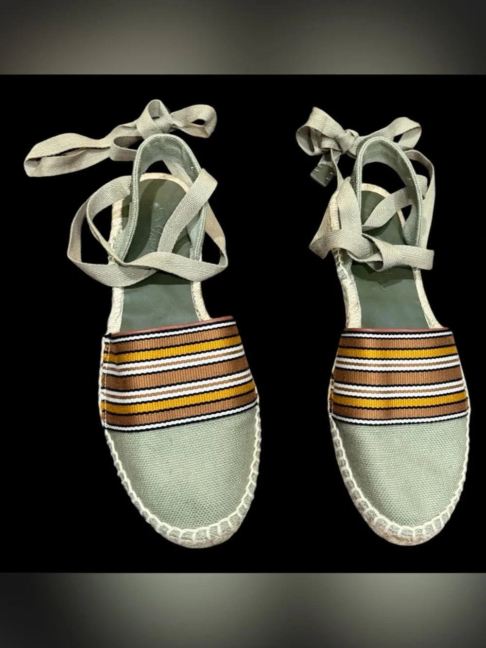 Loro Piana Suitcase Stripe Sage Green Lace-Up Espadrilles EU 39 US 7.5
